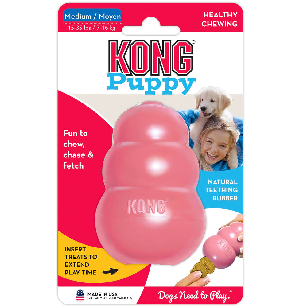 KONG Puppy Toy pink gift-ready package signals premium pet toy.