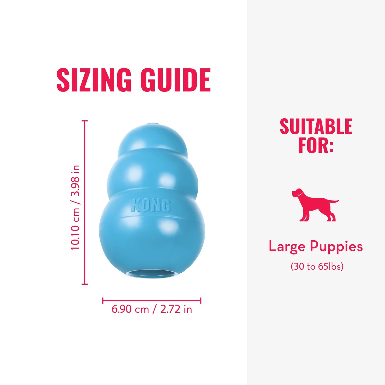 KONG Puppy blue treat-stuffing feature encourages extended play.