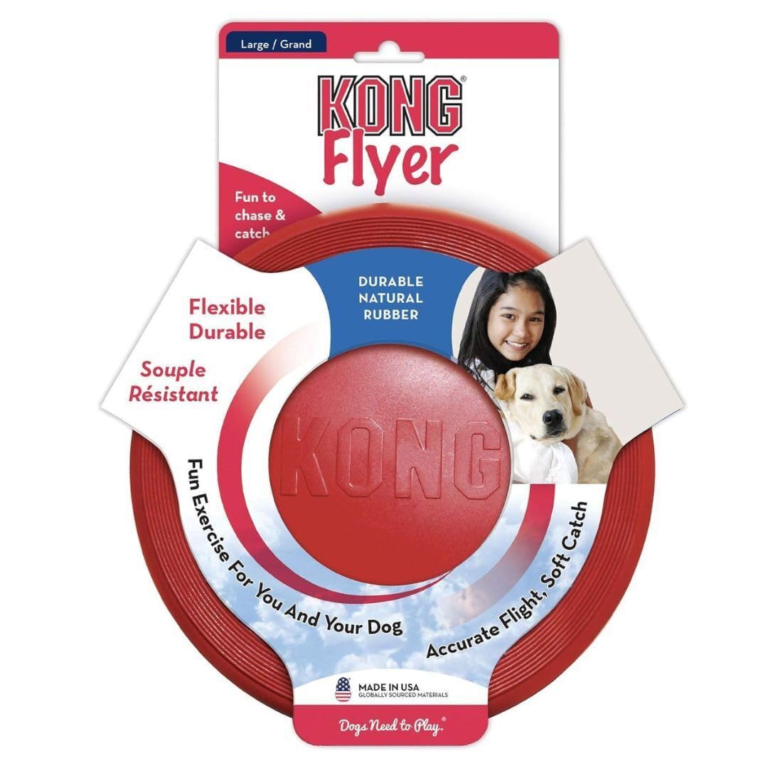 KONG Rubber Flyer large 2-pack red side view showing durable, flexible rubber
