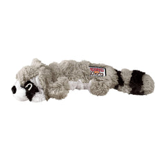KONG Scrunch Knots Raccoon toy closeup showing squeak for interactive play