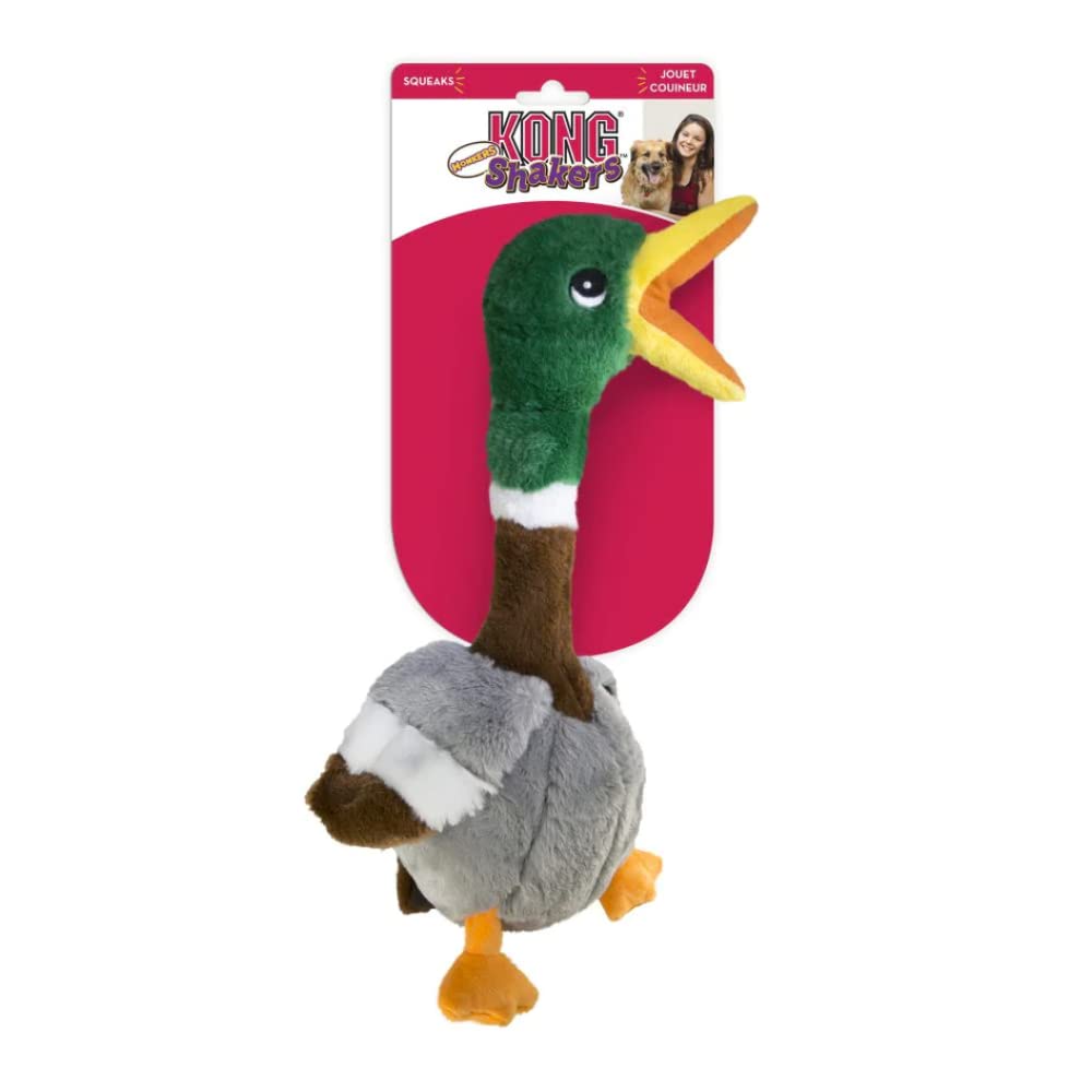 KONG Shakers Honkers Duck full toy promotes long fetch sessions with a low-tone squeaker