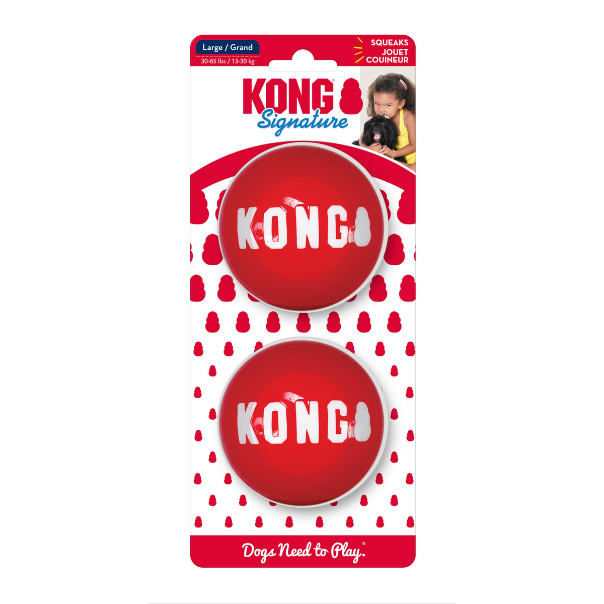 KONG Signature Balls pack front view showcasing durable texture for large dogs and extended fetch