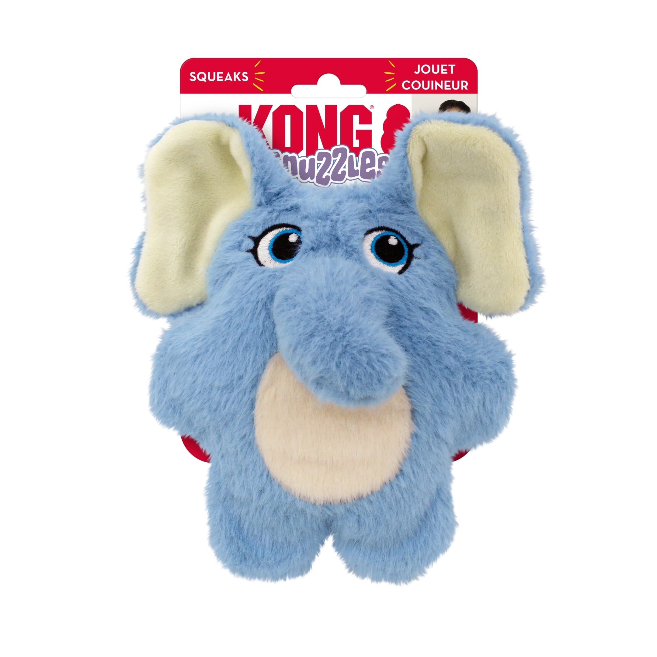 KONG Snuzzles Elephant packaging design showcases toy variety.