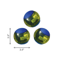 KONG Squeezz Action Ball fetch outdoor image demonstrates indoor-outdoor versatility for games and exercise.
