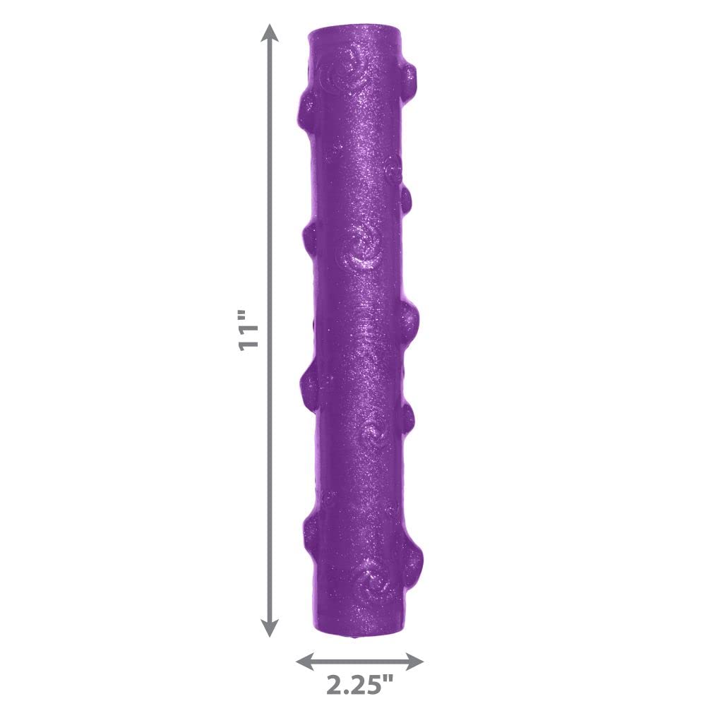 KONG Squeezz Crackle Stick vibrant colors sparkle aids visibility during play.