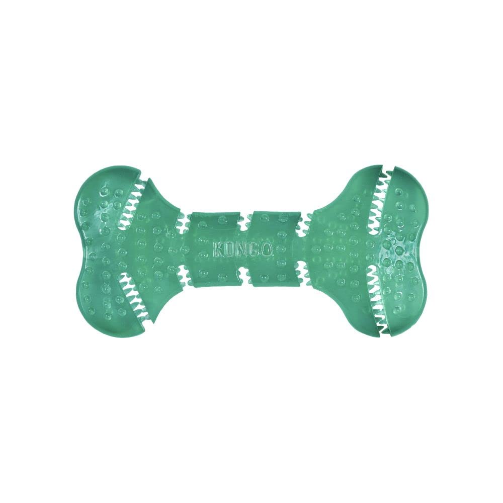 KONG Squeezz Dental Bone closeup with textured nubs for engaging dental play.