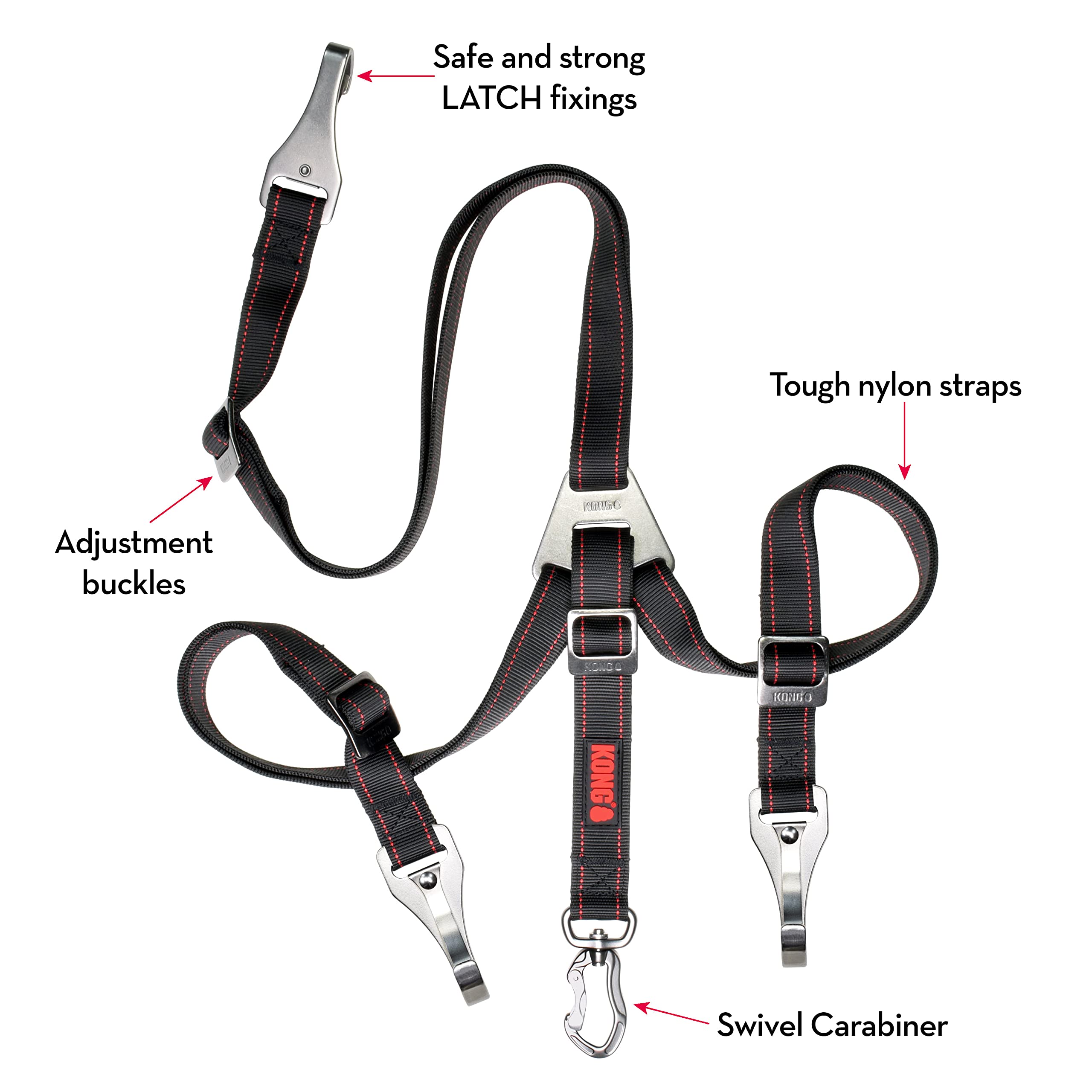 KONG Ultimate Safety Tether back-seat position demonstrates flexible restraint for moving dogs