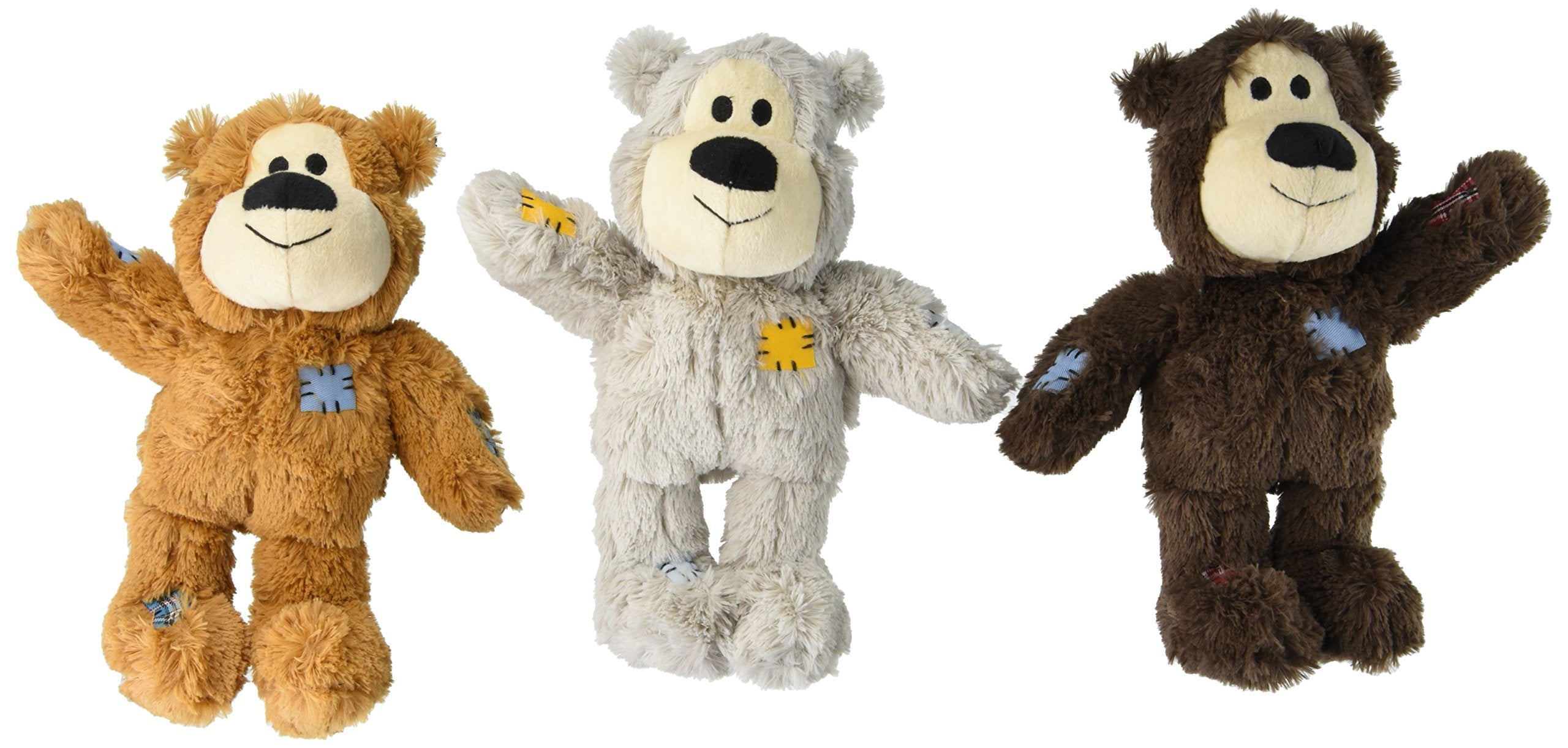 KONG Wild Knots bear pack of 3—soft plush exterior with durable interior for squeaky, interactive play.
