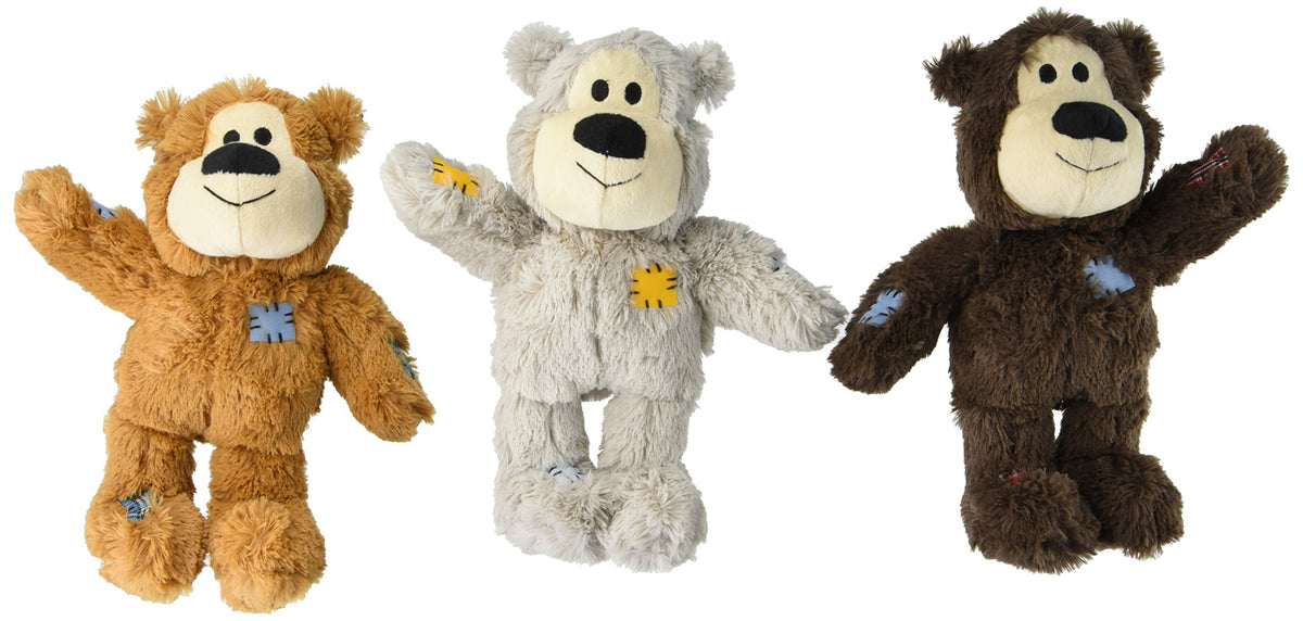 KONG Wild Knots bear pack of 3—soft plush exterior with durable interior for squeaky, interactive play.