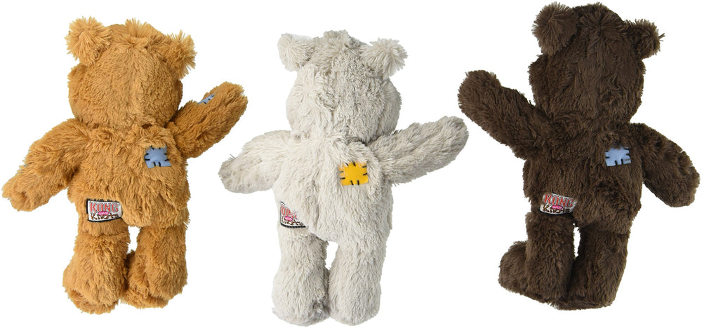 KONG Wild Knots bear pack of 3—reinforced plush body for long-lasting chew and cuddly fetch.