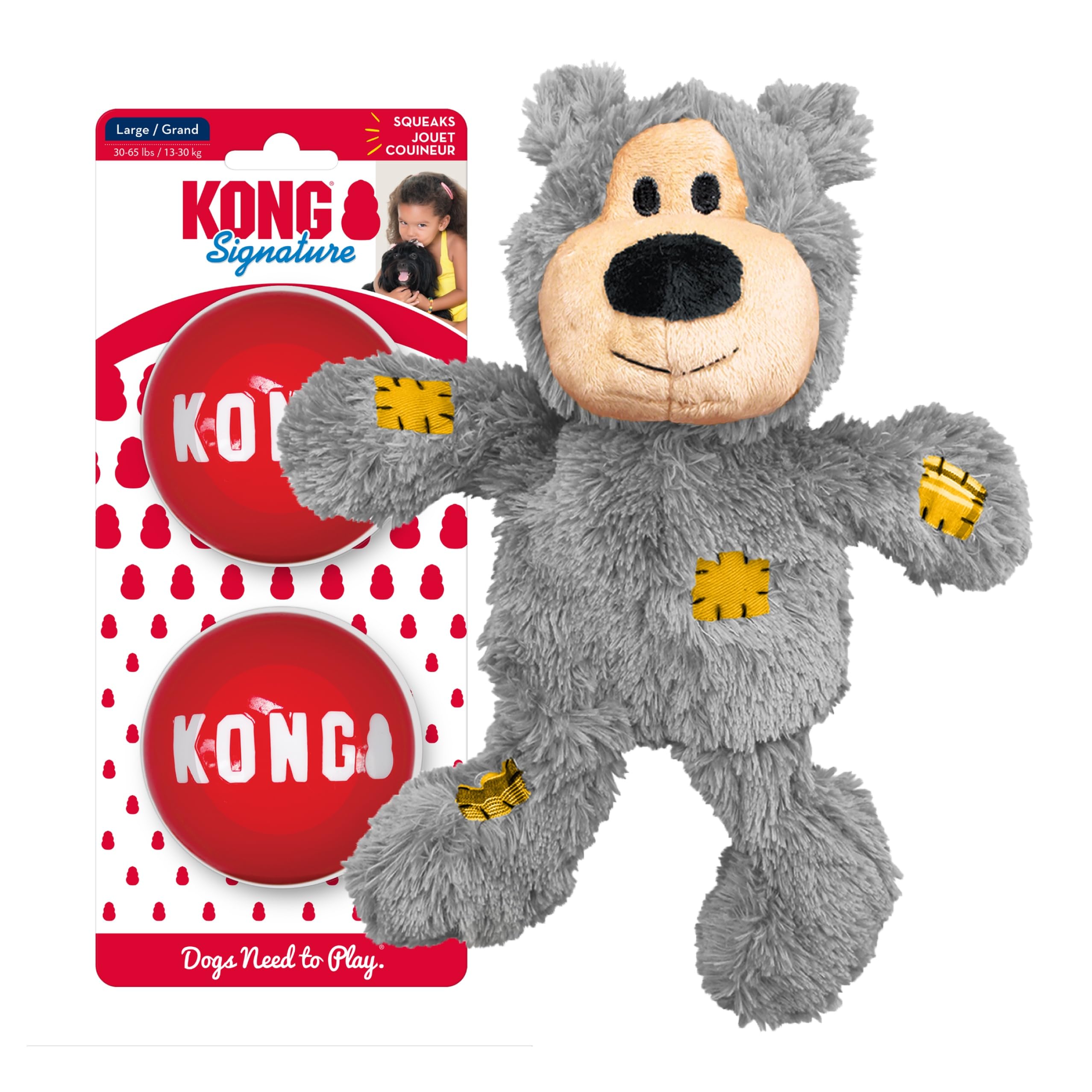 KONG Wild Knots Bear with soft plush exterior, great for gentle chew and comfort.