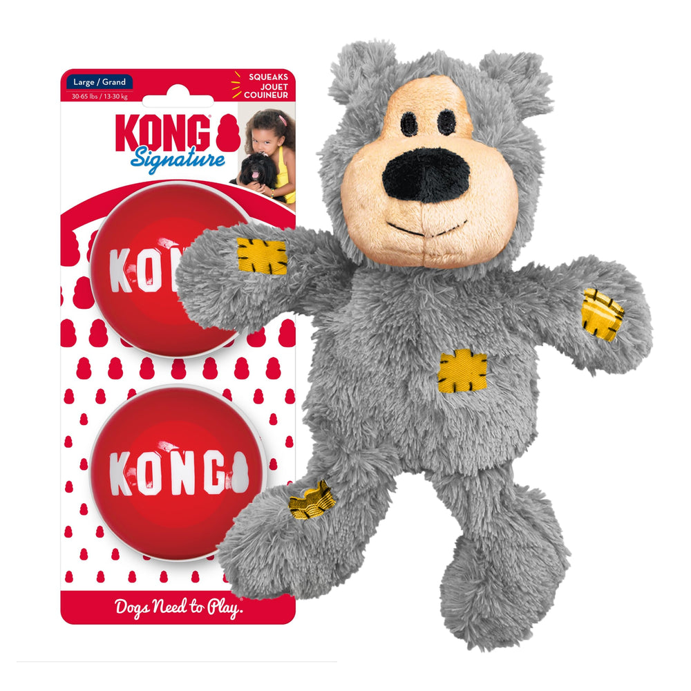 KONG Wild Knots Bear with soft plush exterior, great for gentle chew and comfort.