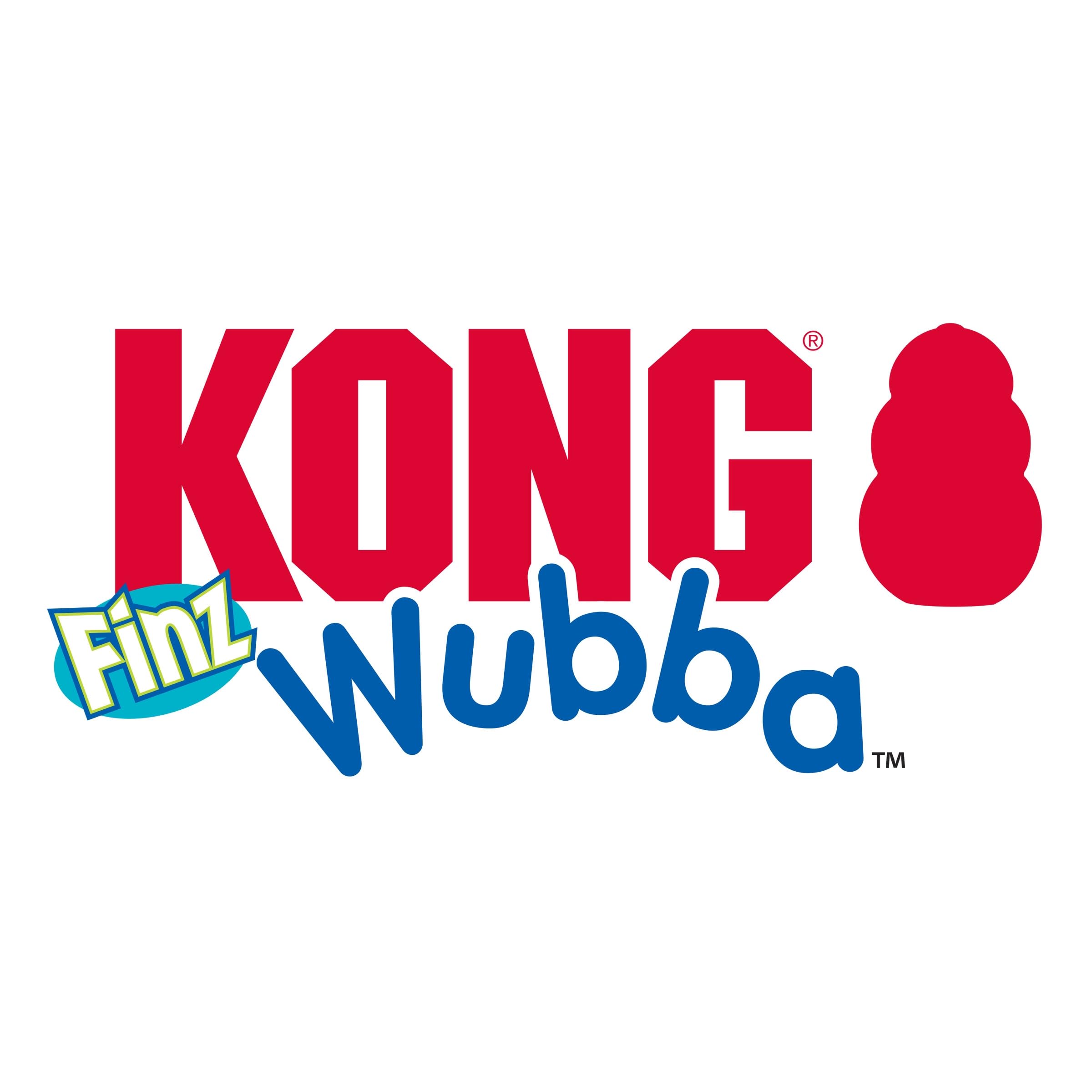 KONG Wubba Finz Blue Lg dog-fetch action demonstrates lively play in park or yard.
