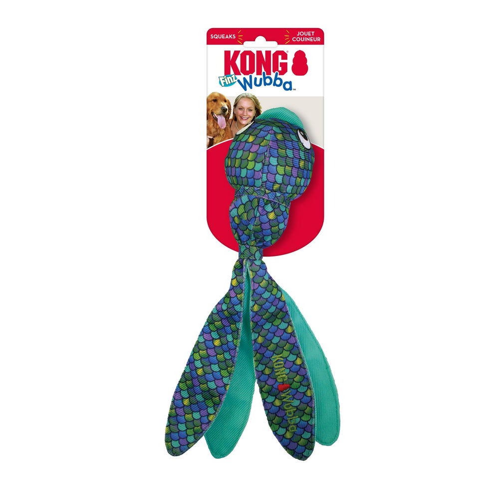 KONG Wubba Finz Blue Lg interior-balls closeup emphasizes bounce and squeak for enticing play.