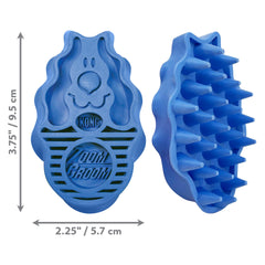 KONG ZoomGroom blue tool massaging coat during shampooing for healthier-looking fur