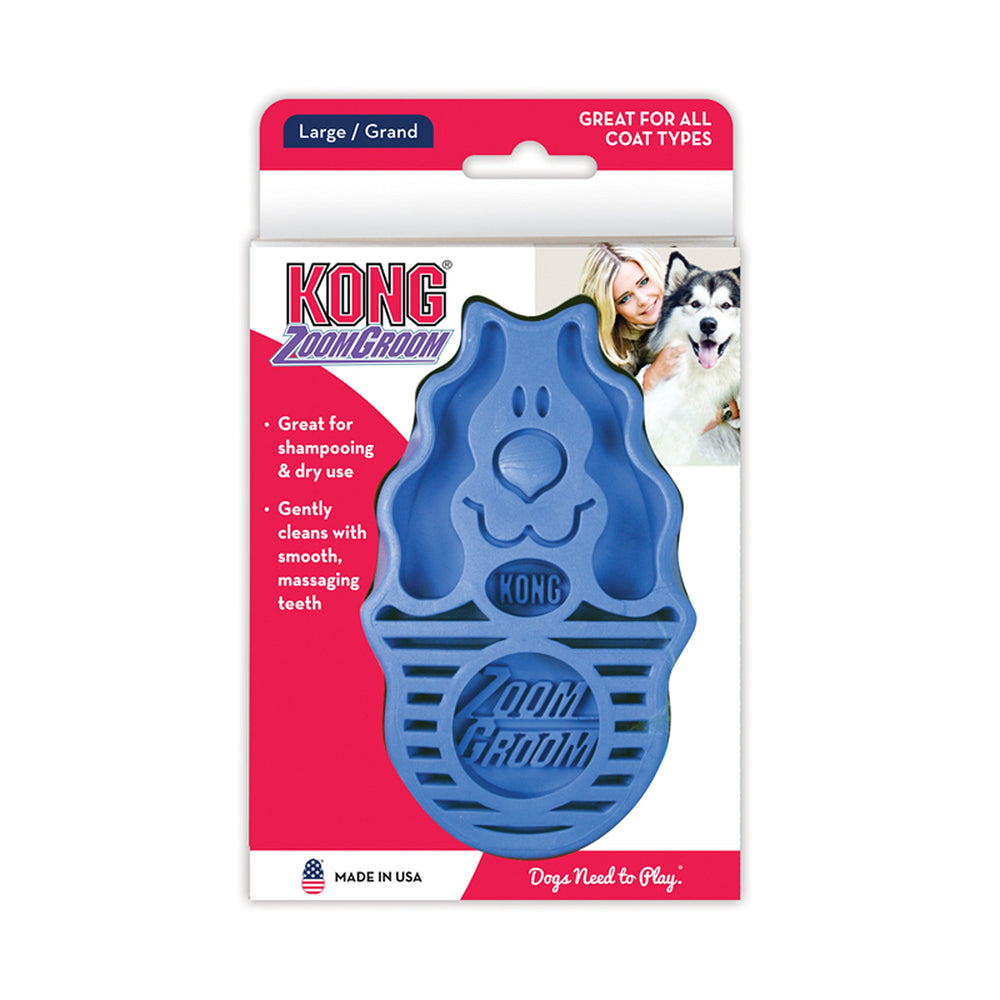KONG ZoomGroom works wet or dry for thorough cleaning and conditioning