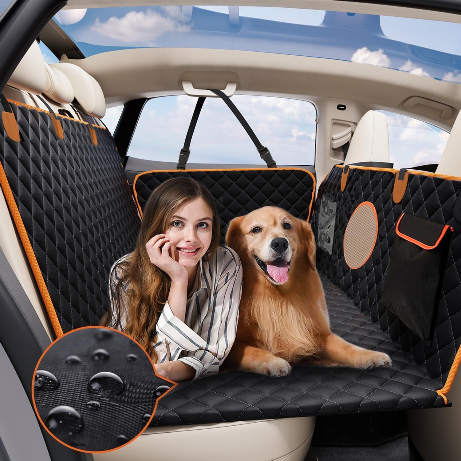 KONNAO dog seat cover hard bottom panel shows sturdy support for large dogs