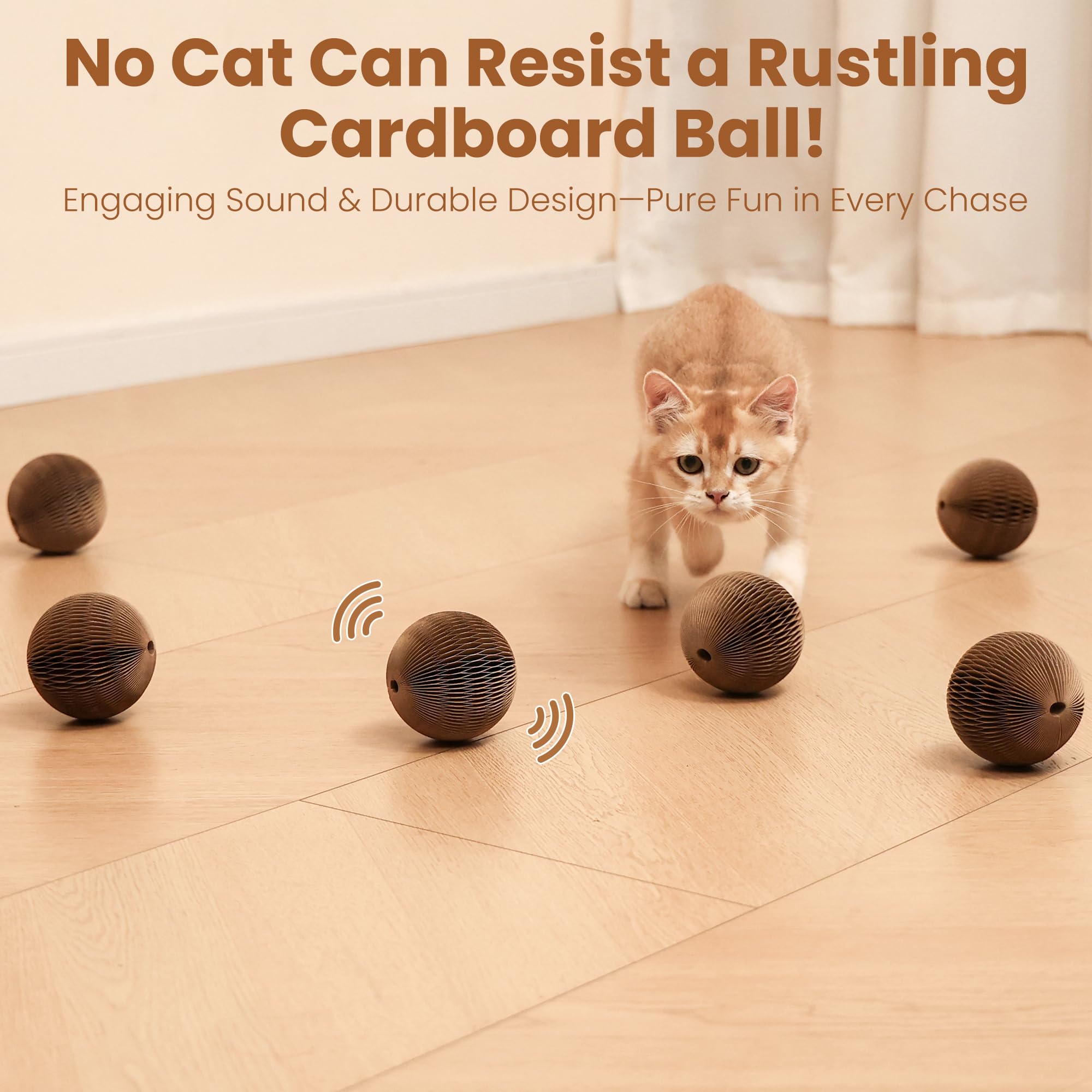 KONOATOR cardboard cat ball bell in motion promotes chasing and batting