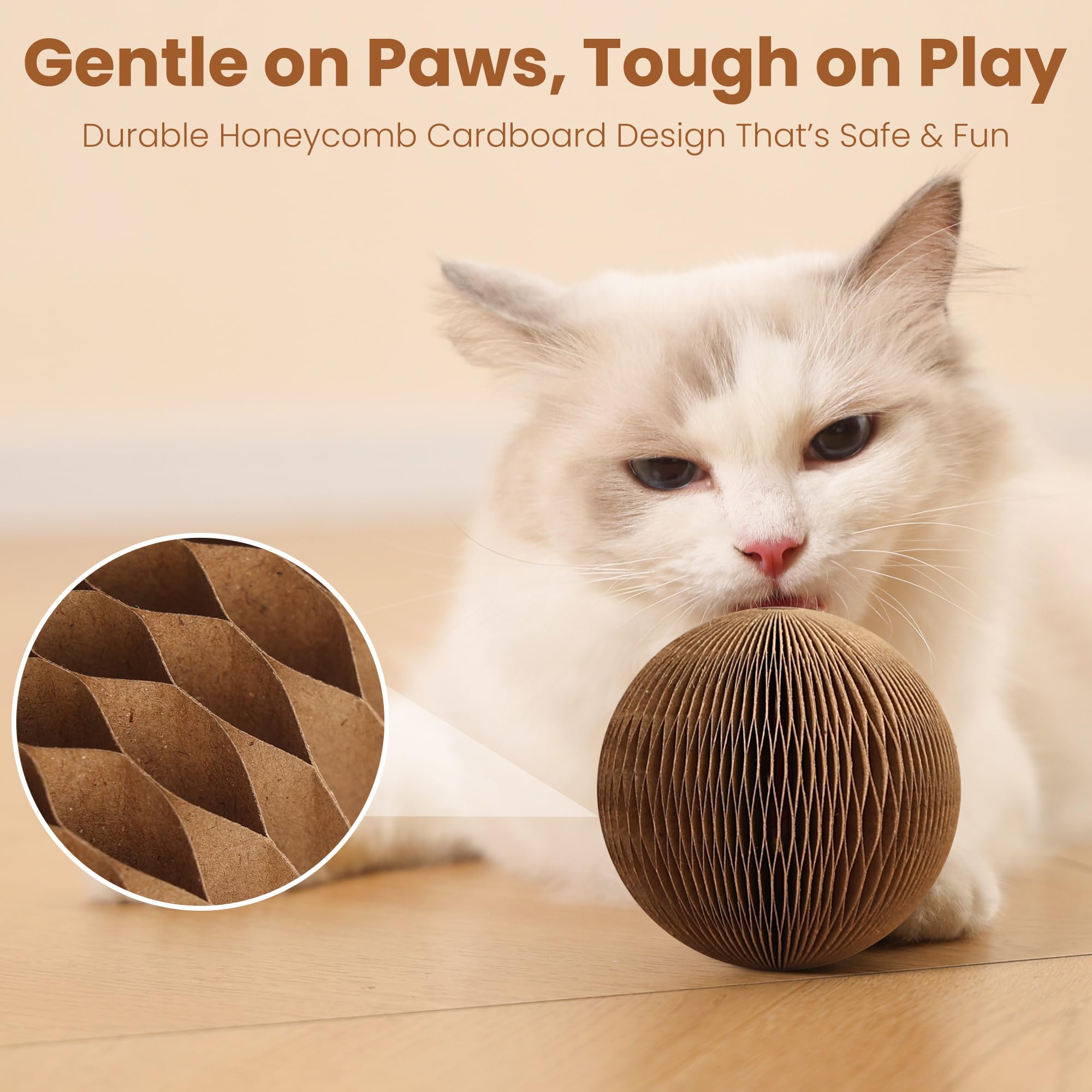 KONOATOR cardboard cat ball bell pack shows six-ball set for shared play