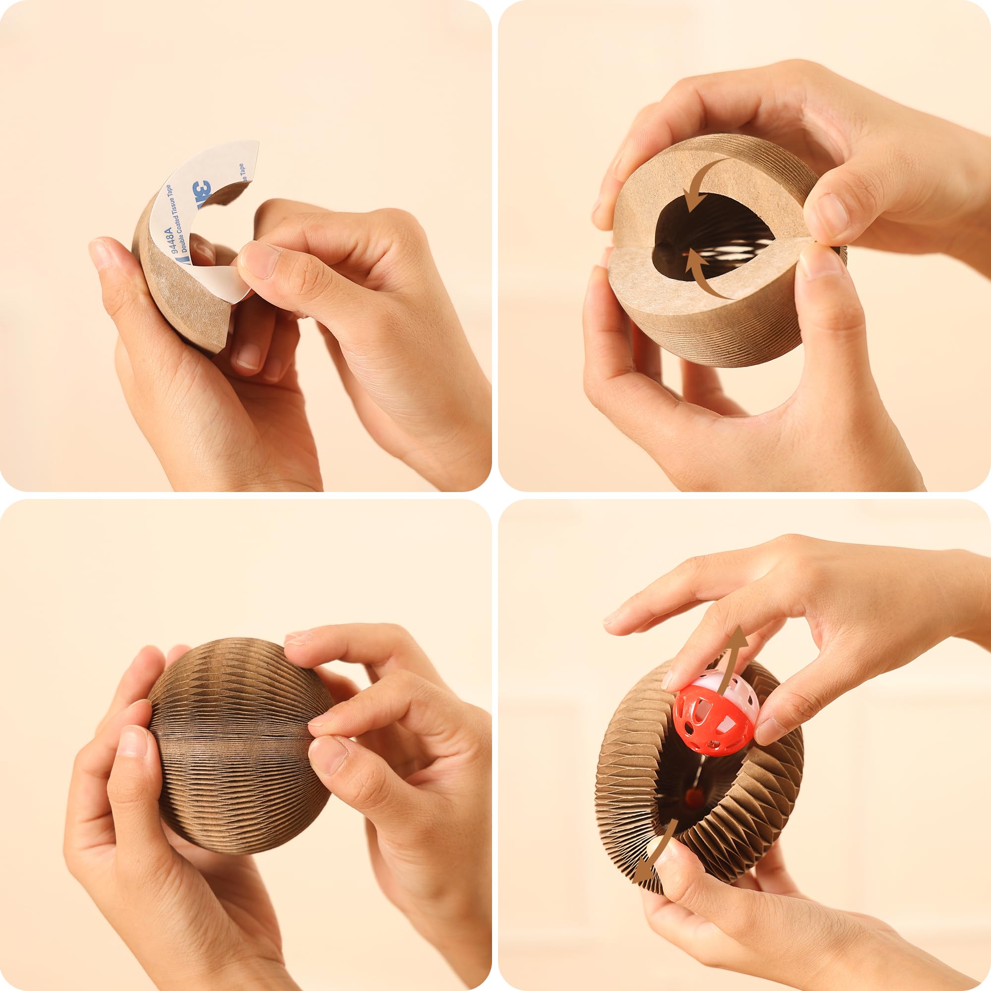 KONOATOR cardboard cat ball bell playtime demonstrating indoor exercise potential