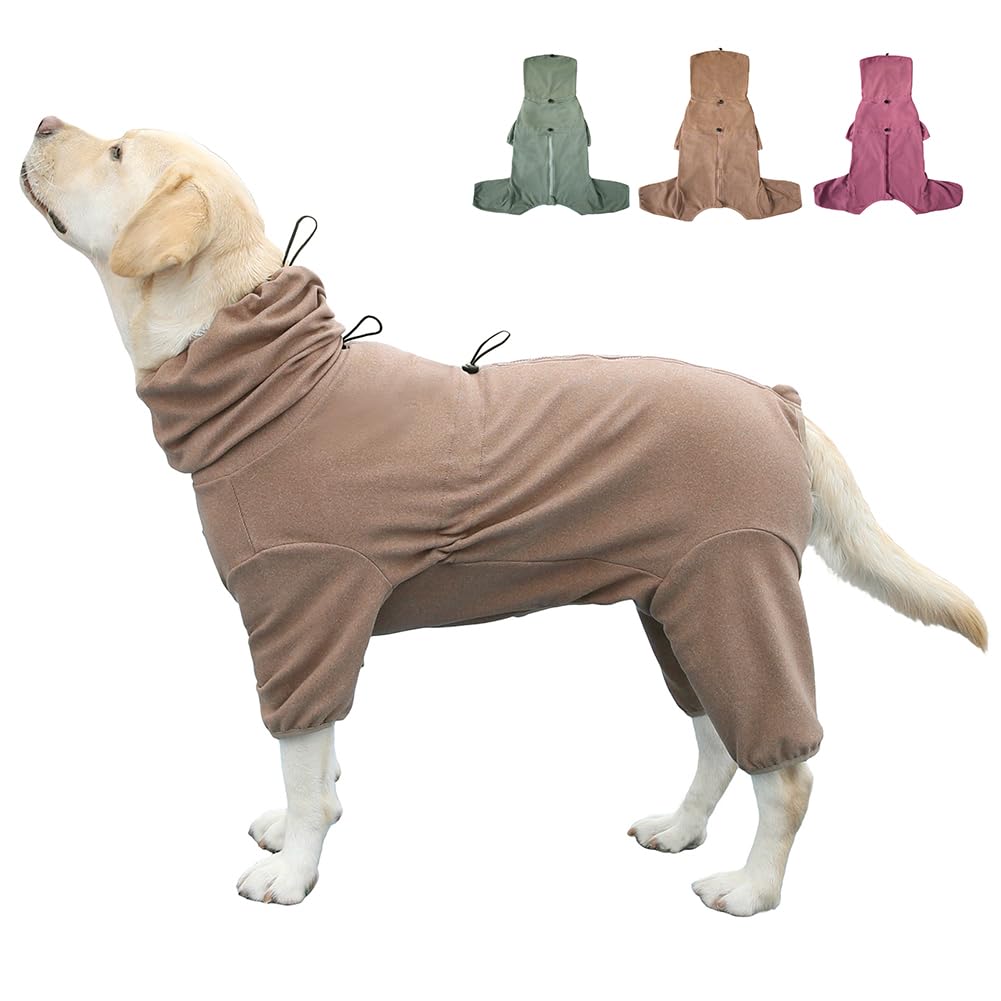 KOOGAL dog pajamas coffee front view showing extra-large stretch for easy wear