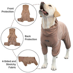 KOOGAL dog pajamas coffee side view demonstrates flexible fit for movement