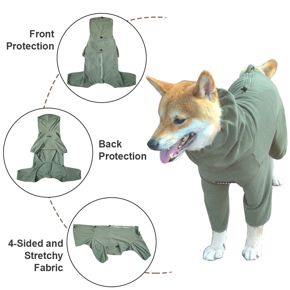 KOOGAL dog pajamas 2xl side profile wearing demonstrates flexible stretch.