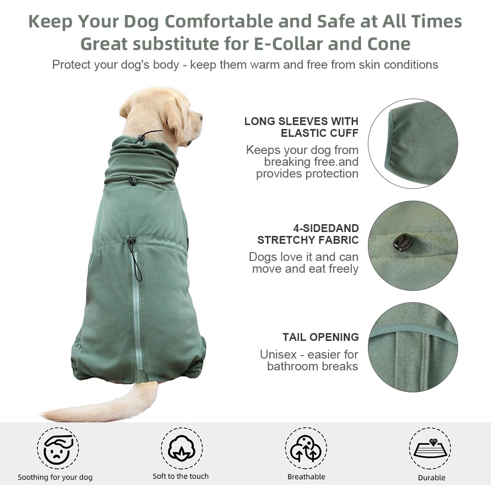 KOOGAL Dog Pajamas green size range label shows fit options