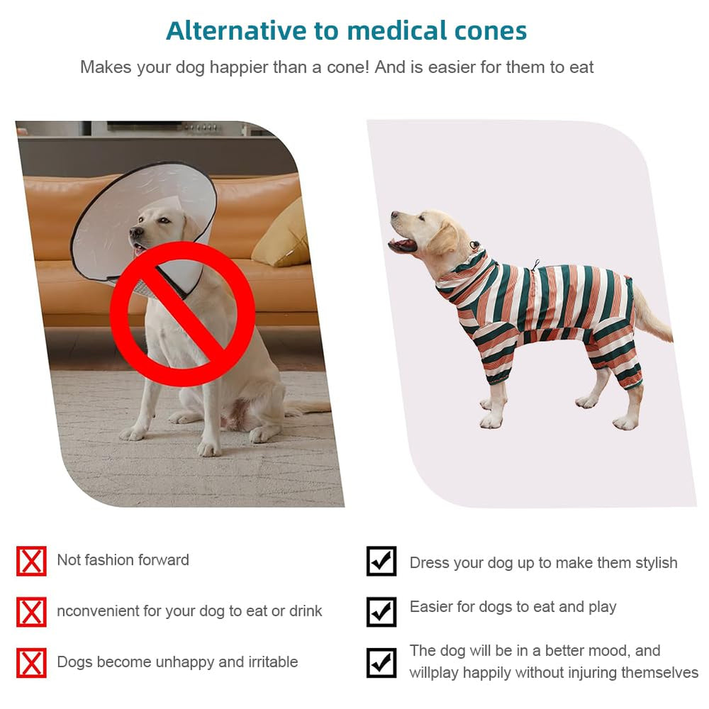 KOOGAL dog pajamas in recovery use scene, gentle coverage for pets