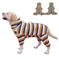 KOOGAL dog pajamas yellow-black bar front view with stretchy fabric for easy wear
