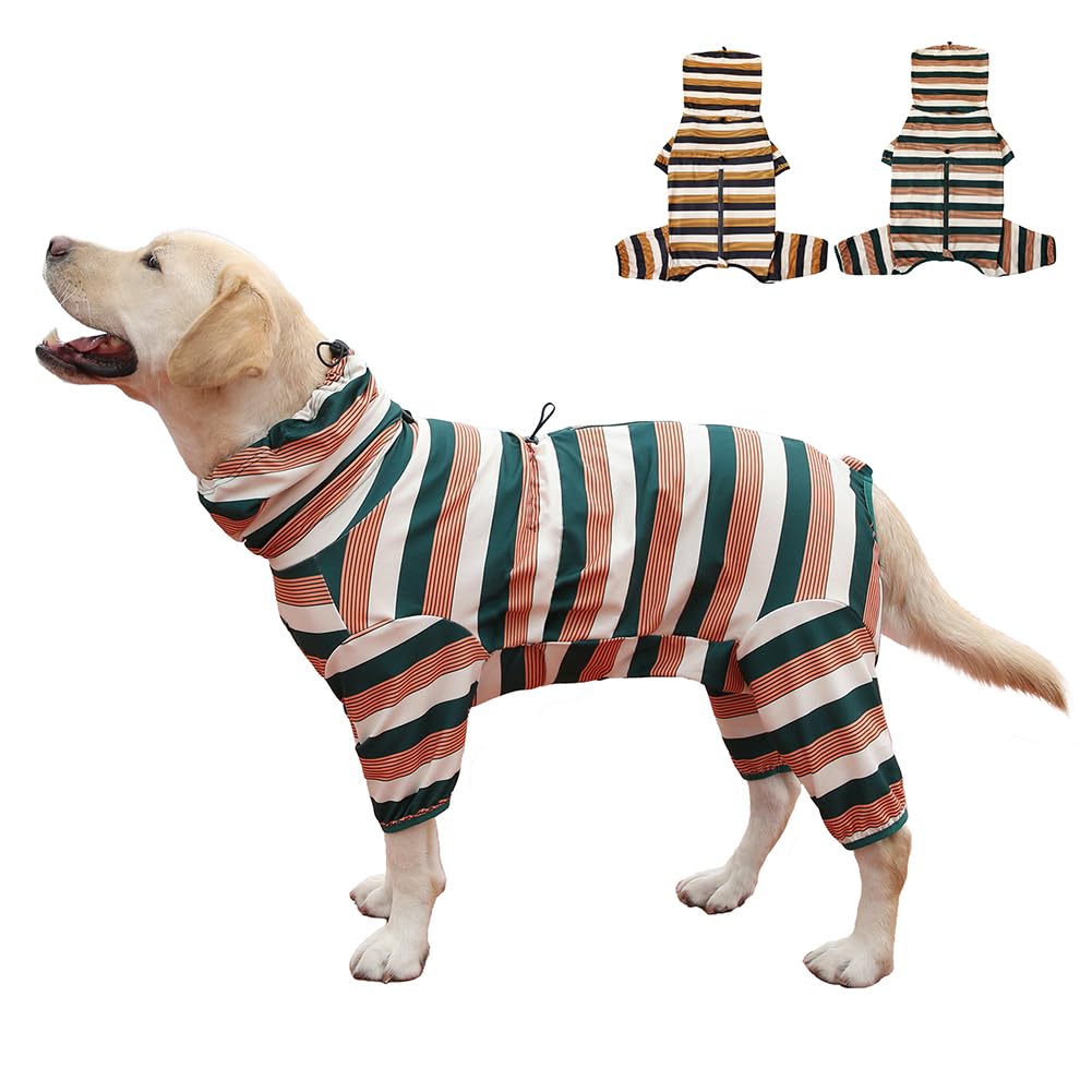 KOOGAL dog pajamas yellow-green bar front with breathable comfort for large dogs