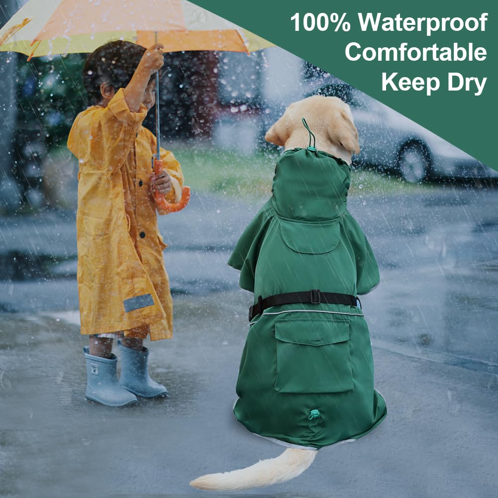 KOOGAL dog raincoat leg straps keep the coat centered against wind.