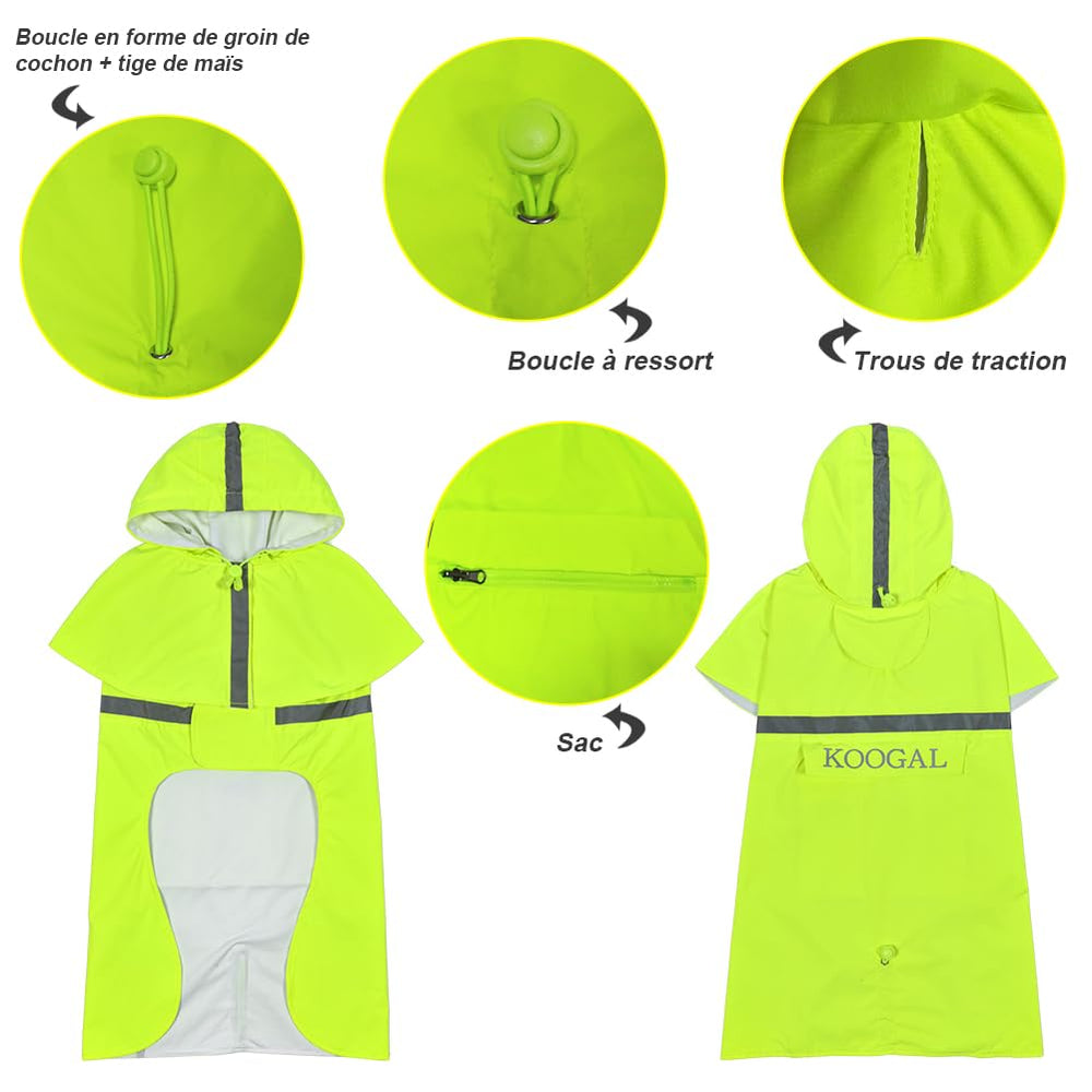 KOOGAL raincoat velcro strap close-up highlights quick on/off convenience.