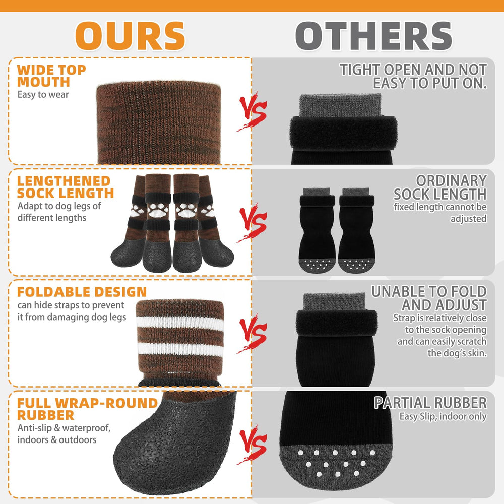 KOOLTAIL anti-slip dog socks extended length with detachable tape for secure fit.