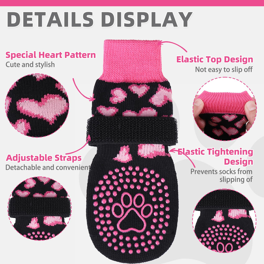 KOOLTAIL anti-slip dog socks pink heart on floor during walk for traction