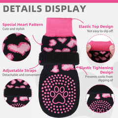 KOOLTAIL anti-slip dog socks pink heart on floor during walk for traction