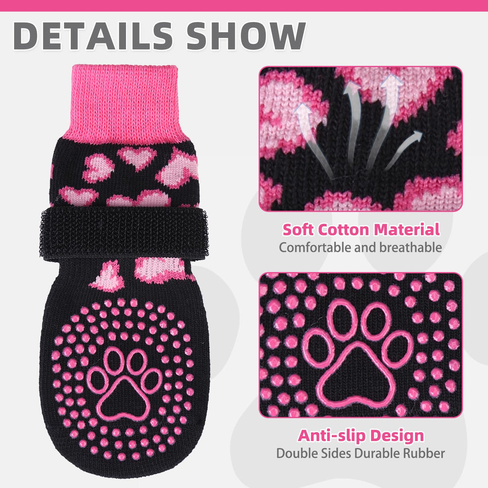 KOOLTAIL anti-slip dog socks pink heart showing double-sided grip on side