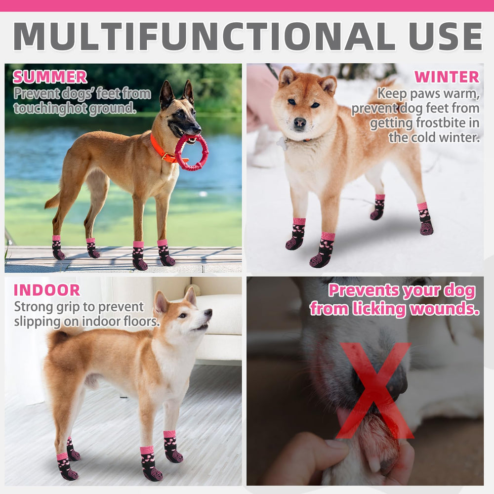 KOOLTAIL anti-slip dog socks pink heart worn during use on hardwood