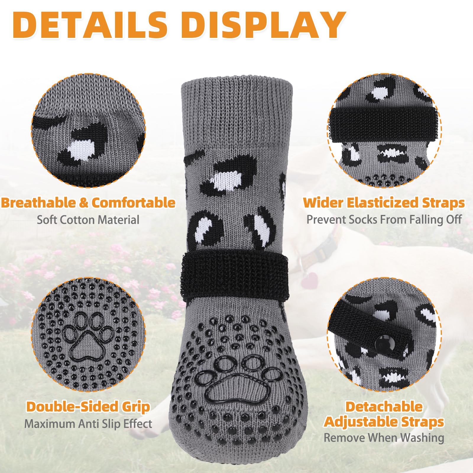 KOOLTAIL anti-slip dog socks made from soft breathable cotton blend for comfort