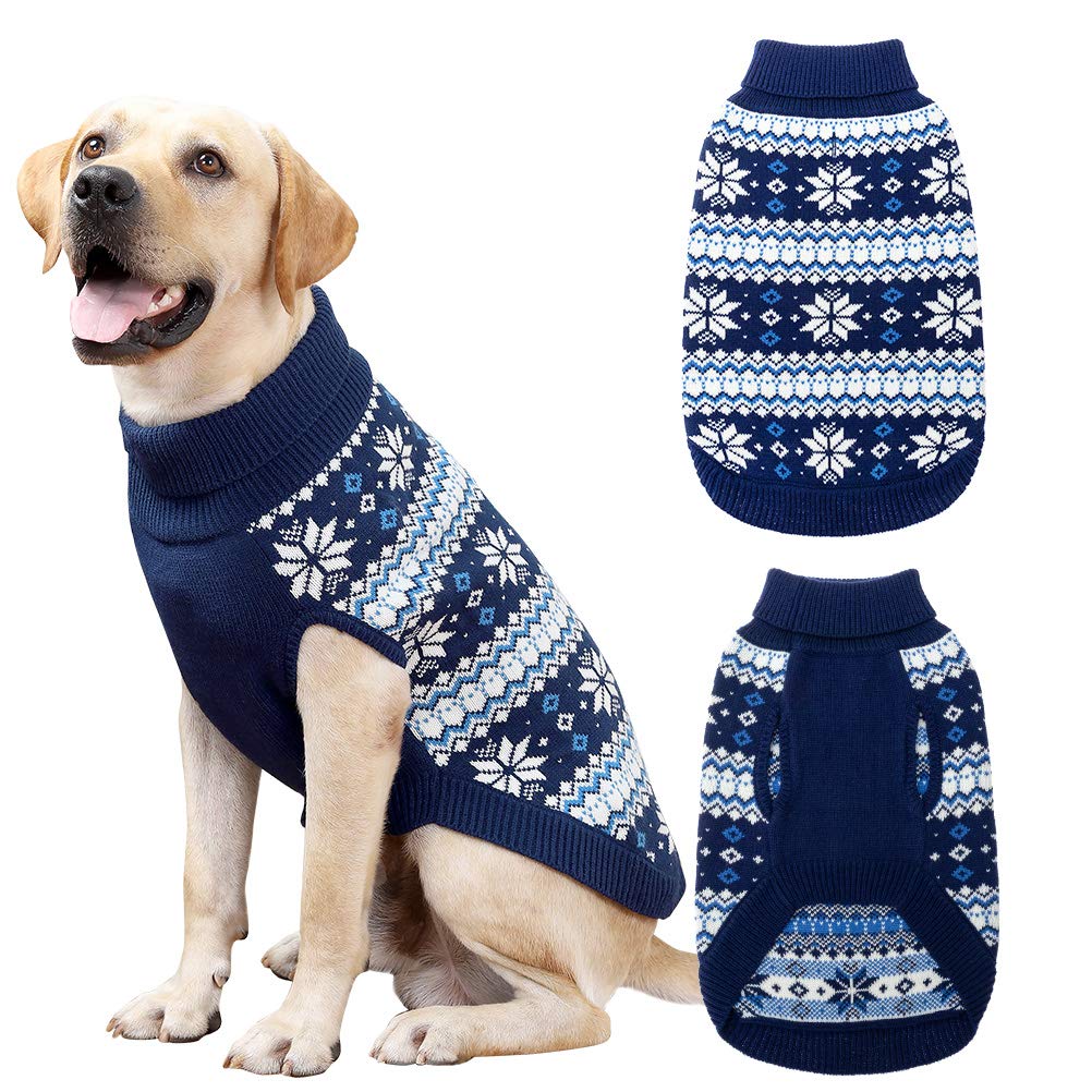 KOOLTAIL cable knit dog sweater navy front view showing cozy warmth
