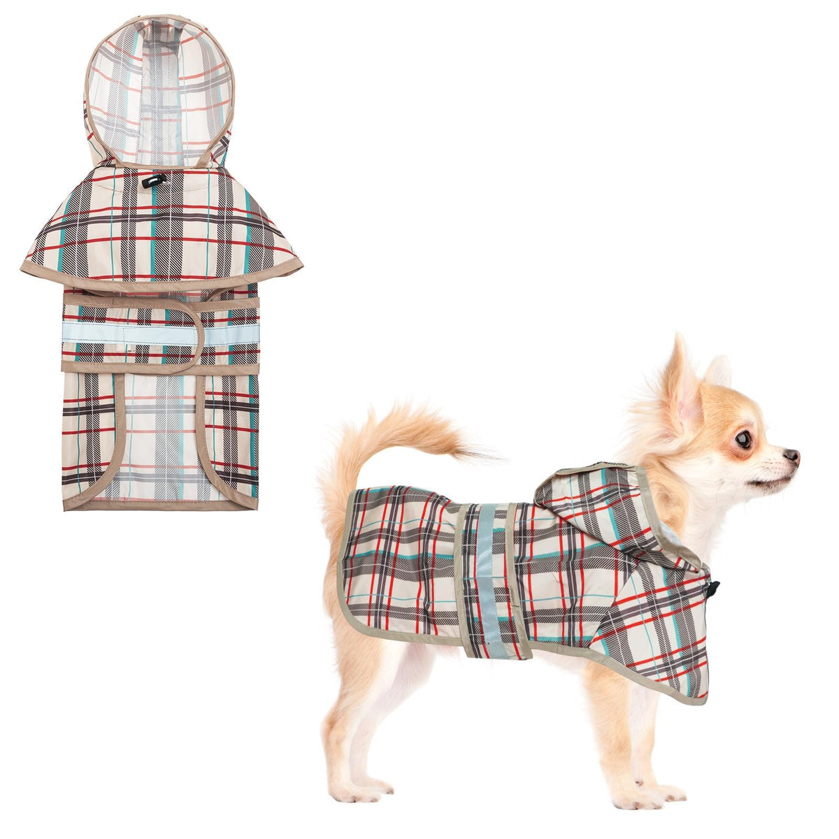 KOOLTAIL capucha para perro impermeable beige, protección ligera para días de lluvia.