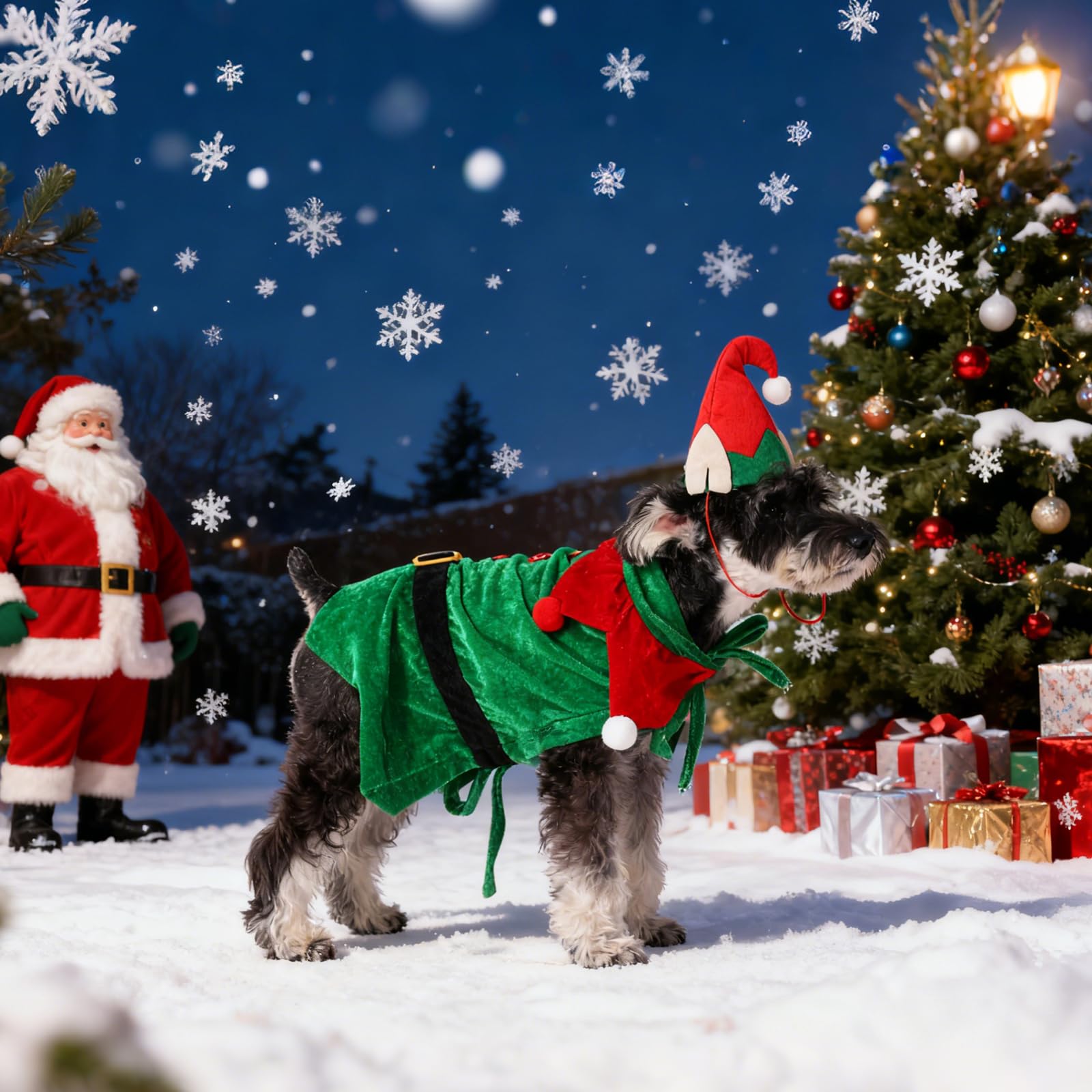 KOOLTAIL cat Christmas costume elf cape with adjustable ties to stay secure