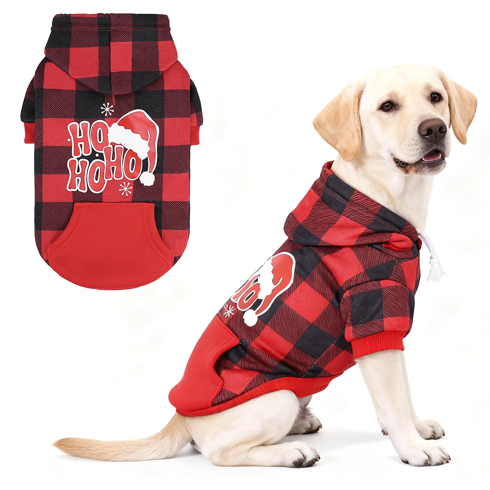 KOOLTAIL Christmas dog hoodie in red plaid style keeps pets warm on winter walks.