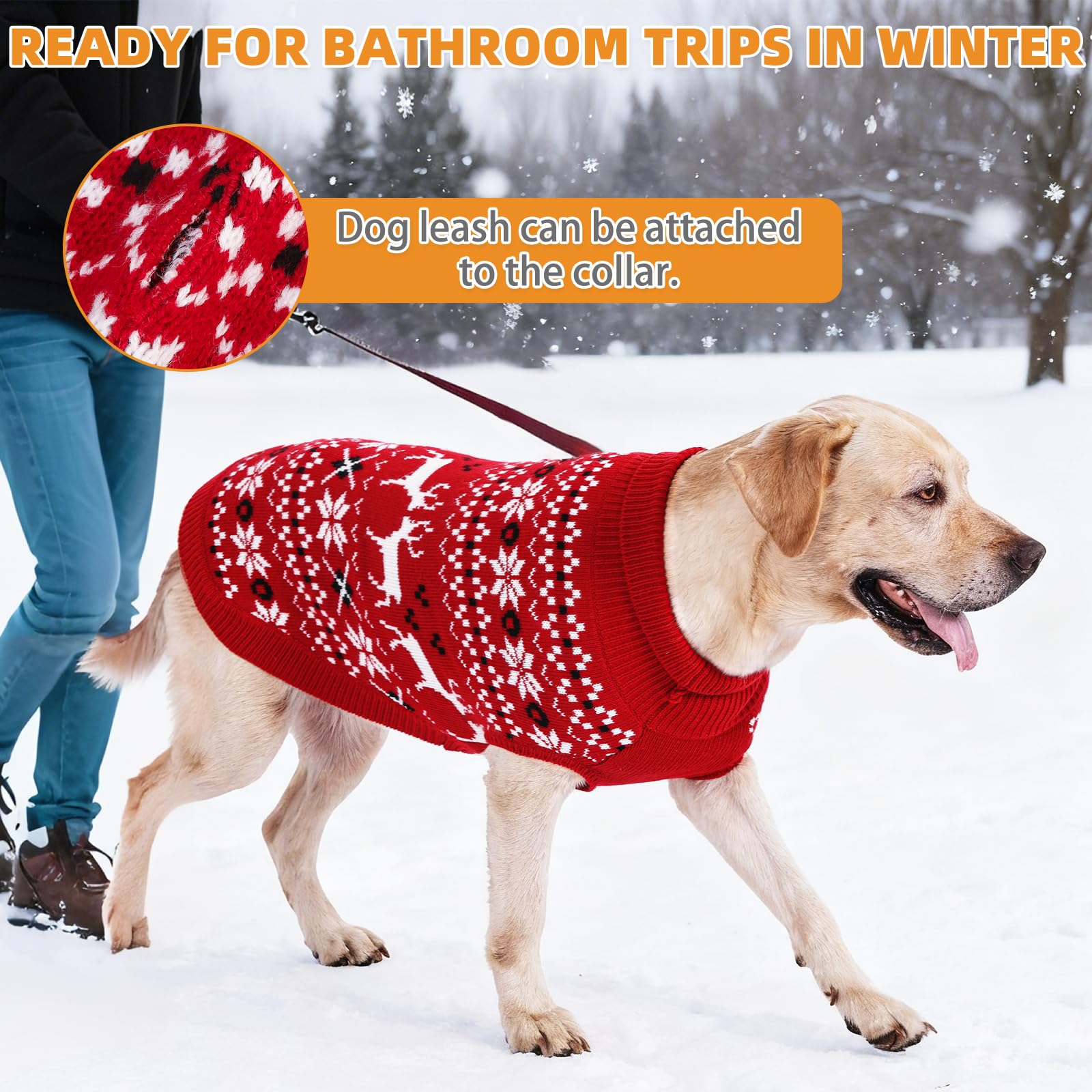 KOOLTAIL Christmas Dog Sweater knit texture captures durable warmth during outdoor adventures.