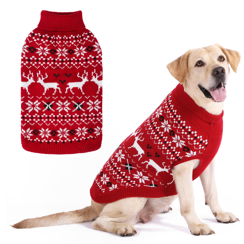 KOOLTAIL Christmas Dog Sweater with reindeer pattern, warm knit ideal for winter walks.