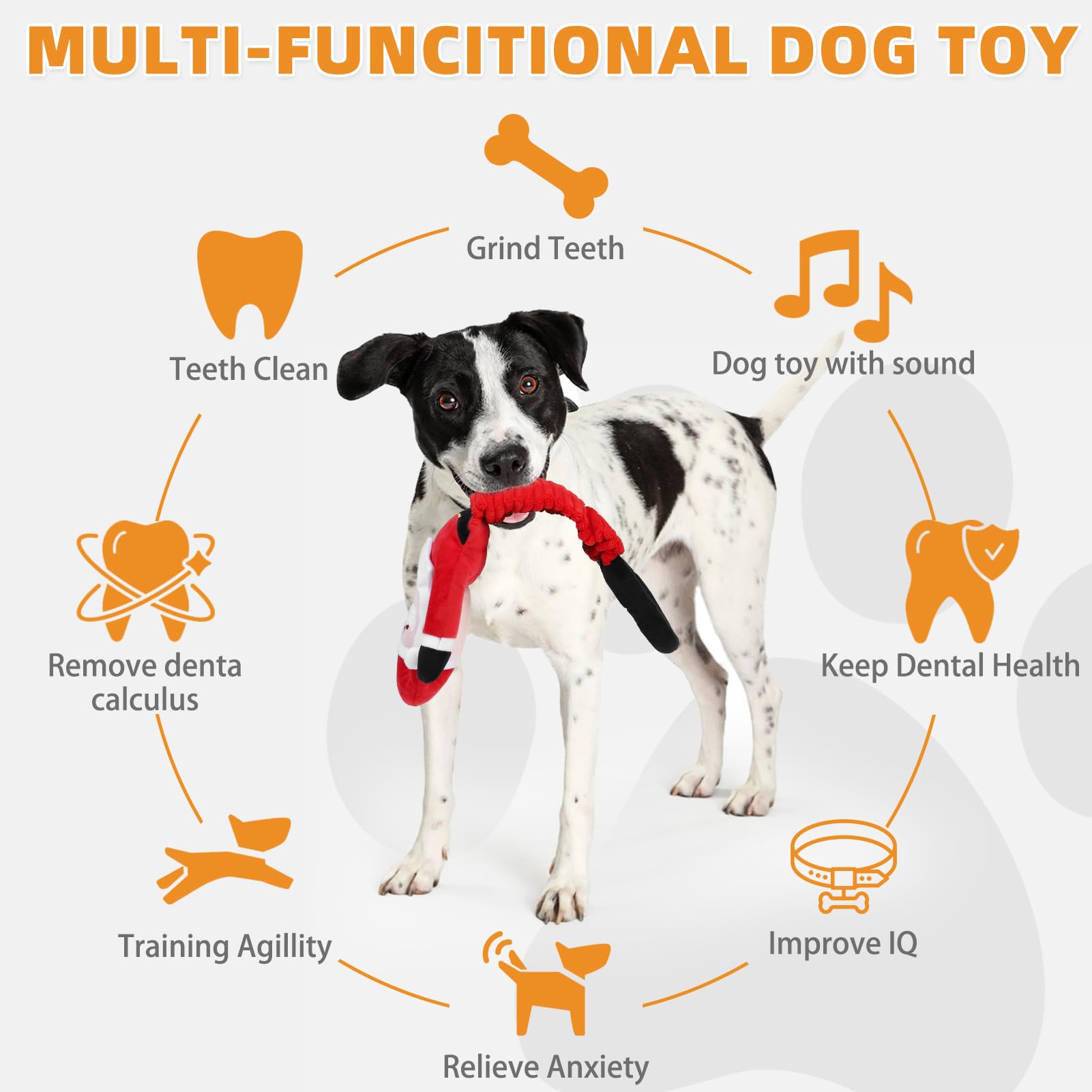 KOOLTAIL Santa dog toy featuring crinkle paper to attract exploration and calm engagement