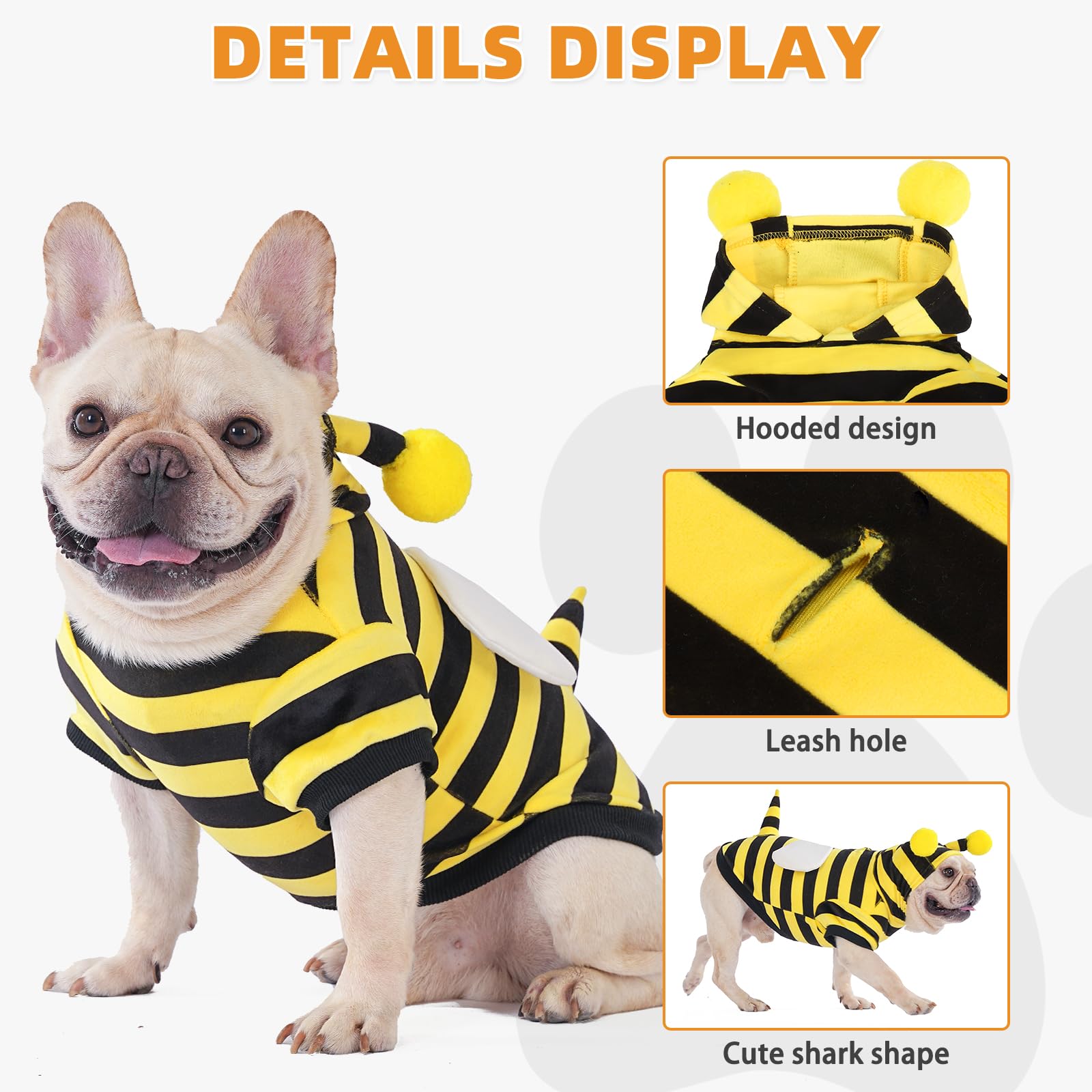 KOOLTAIL Dog Bee Costume Hoodie headgear detail showcases cohesive bee look