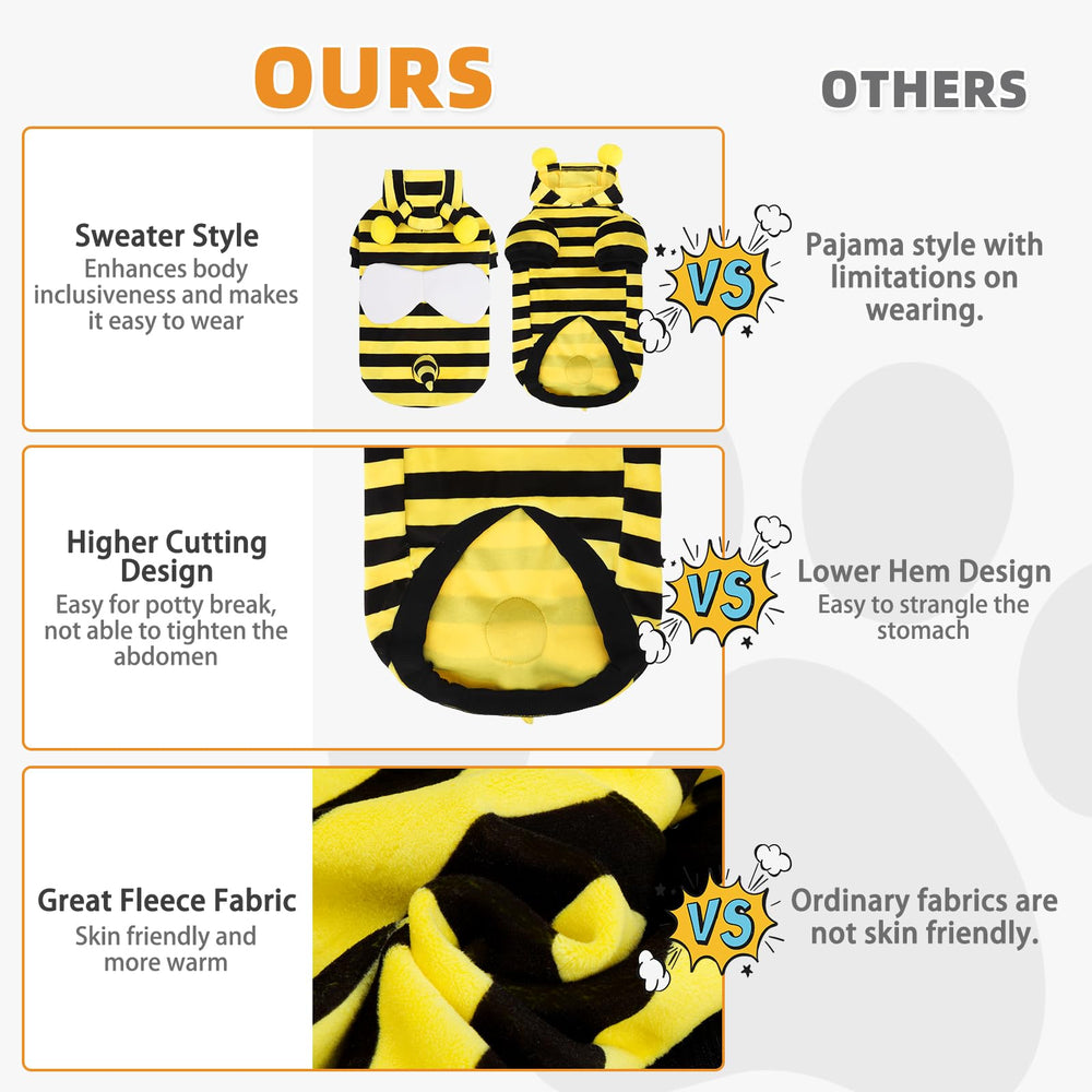 KOOLTAIL bee costume back view with leash hole for walks.