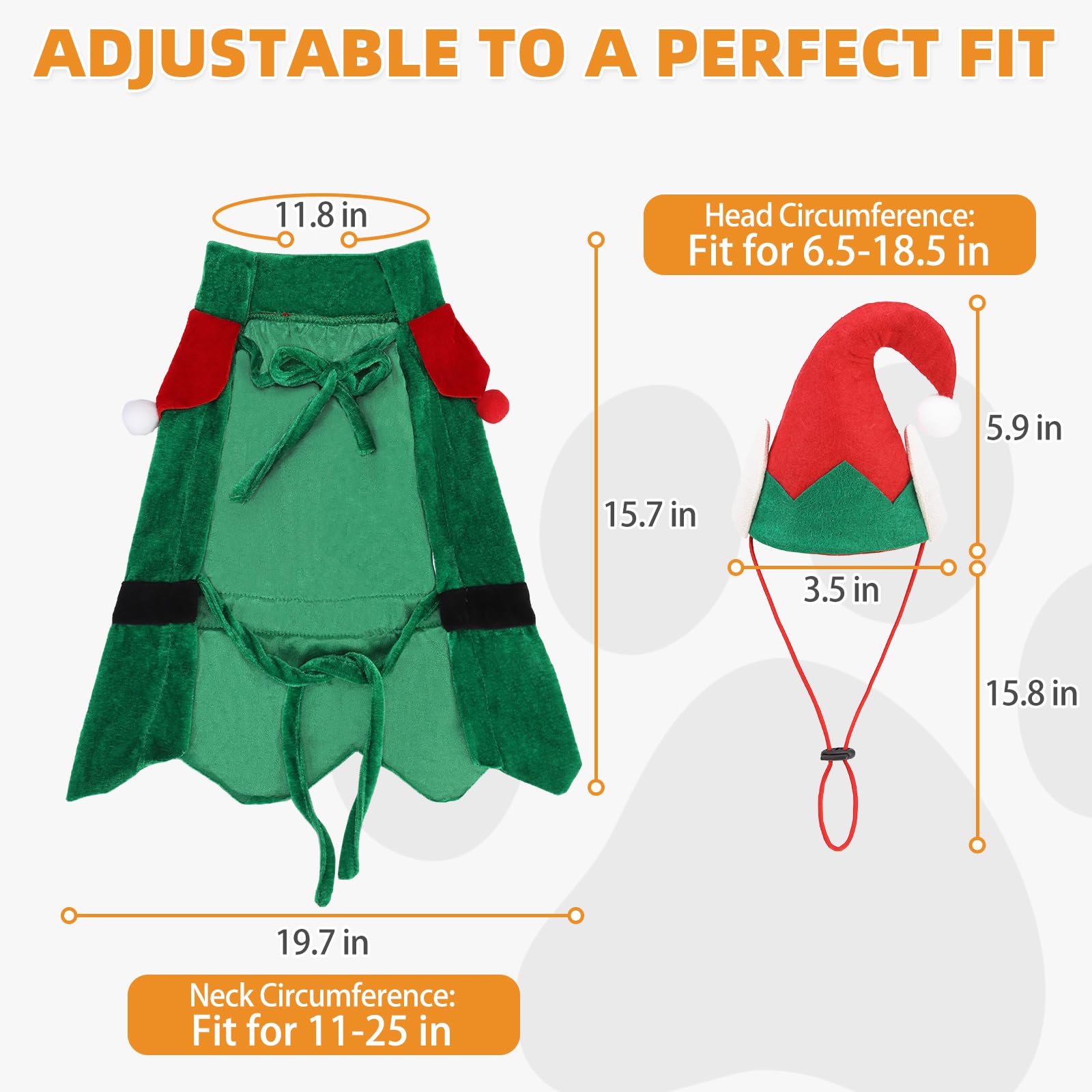 KOOLTAIL dog Christmas costume elf cape closeup showing adjustable ties keep cape in place during play