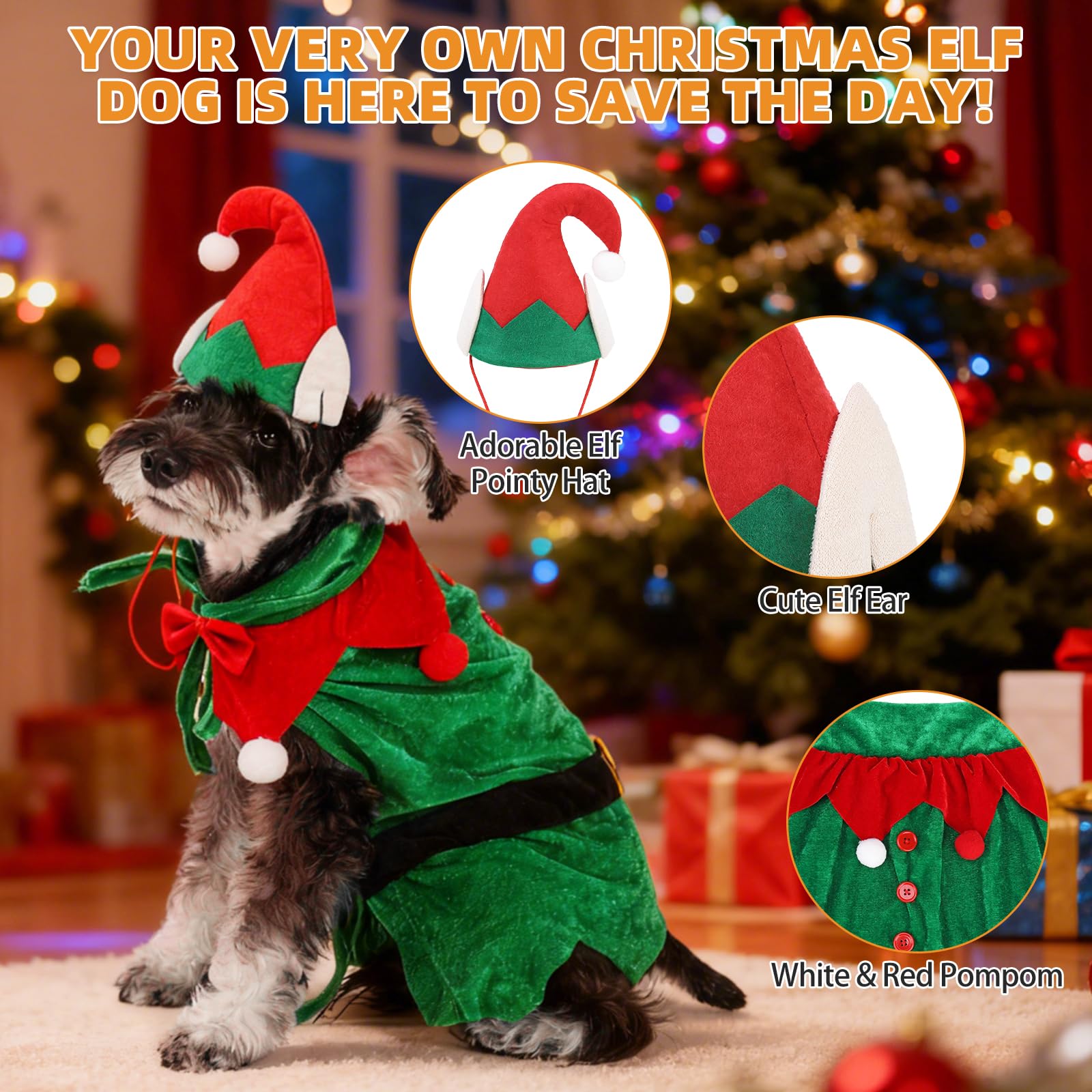 KOOLTAIL dog Christmas costume elf hat on dog ideal for festive family gatherings